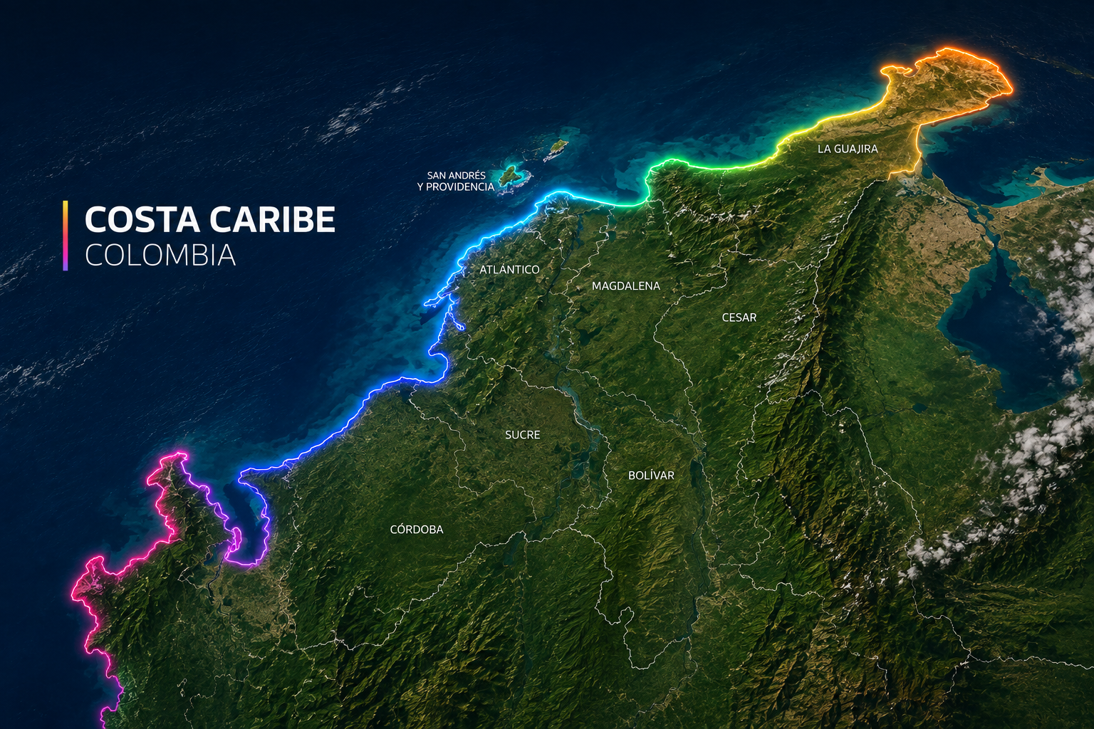 Mapa ilustrado de la cobertura de Wondertech en la Costa Caribe colombiana