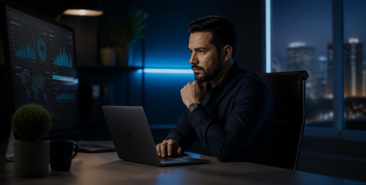 Directivo de TI analizando indicadores tecnológicos en su empresa